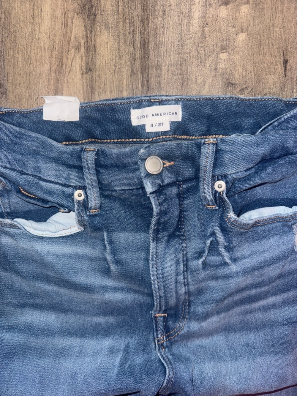 Good American Good Waist Cropped Jeans Sz 4/27 NWT High Rise Distressed - Picture 4 of 13